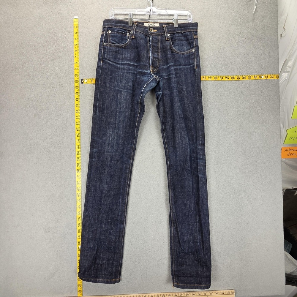 Baldwin‎ Jeans Mens 30x34 Blue Selvedge Henley Classic Slim Whiskers Honeycomb